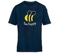 Hippowarehouse Bee Happy Kids Children's Short Sleeve t-Shirt Navy Blue
