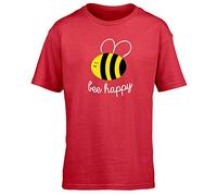 Hippowarehouse Bee Happy Kids Children's Short Sleeve t-Shirt Red