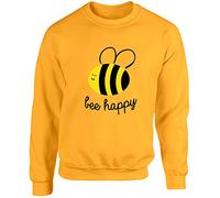 Hippowarehouse Bee Happy unisex jumper sweatshirt pullover (Specific size guide in description) Gold