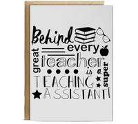 Hippowarehouse Behind Every Great Teacher Is A Super Teaching Assistant Birthday Card A5 Personalised with envelope for him for her Funny Cards for Men and Women Blank inside option