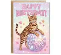 Hippowarehouse Bengal Birthday disco celebration cat Personalised Card A5 with envelope for him for her Funny Cards for Men and Women Blank inside option