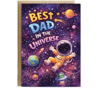 Hippowarehouse Best dad in the universe, Father's day Happy Birthday Personalised Card A6 with envelope for him for her Funny Cards for Men and Women Blank inside option