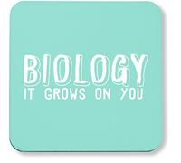 Hippowarehouse Biology It Grows On You printed coaster gloss finish durable backing 9cm x 9cm 2 pack