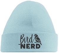 Hippowarehouse Bird Nerd Embroidered Beanie Hat Blue with Black Stitch