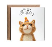 Hippowarehouse Birthday 2D felt style ginger cat Personalised Card. 15cm x 15cm with envelope for him for her Funny Cards for Men and Women Blank inside option