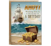Hippowarehouse Birthday ahoy pirate wishing you a treasure Personalised Card A5 with envelope for him for her Funny Cards for Men and Women Blank inside option