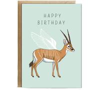 Hippowarehouse Birthday card antelope With Wings Birthday Card A5 Personalised with envelope for him for her Funny Cards for Men and Women Blank inside option