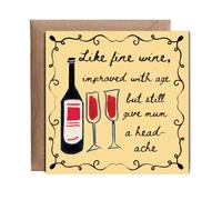 Hippowarehouse Birthday dad like fine wine, improved with age but still give mum a headache Personalised Card. 15cm x 15cm with envelope for him for her Funny Cards for Men and Women Blank inside