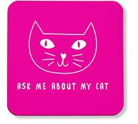 Hippowarehouse Black and white - Ask me about my cat printed coaster gloss finish durable backing 9cm x 9cm 2 pack