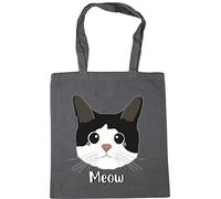 Hippowarehouse Black and white cat - meow Tote Shopping Gym Beach Bag 42cm x38cm, 10 litres