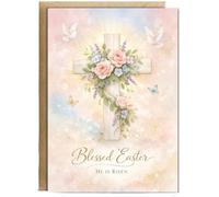 Hippowarehouse blessed easter, he is risen Personalised Card A5 with envelope for him for her Funny Cards for Men and Women Blank inside option