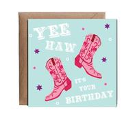 Hippowarehouse Blue and pink yee haw cowboy birthday Personalised Card. 15cm x 15cm with envelope for him for her Funny Cards for Men and Women Blank inside option