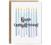 Hippowarehouse blue candles happy birthday Buon compleanno italian Personalised Card A6 with envelope for him for her Funny Cards for Men and Women Blank inside option