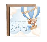 Hippowarehouse Blue hot air Balloon new born Baby teddy Personalised Card. 15cm x 15cm with envelope for him for her Funny Cards for Men and Women Blank inside option