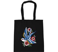 Hippowarehouse Blue Swallow Bird Flowers Oldschool Retro Tattoo Style Vintage Tote Shopping Gym Beach Bag 42cm x38cm, 10 litres