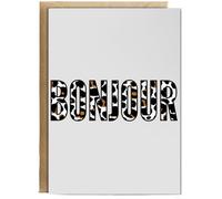 Hippowarehouse Bonjour Leopard Print Typography Wild Animal Safari Chic Personalised Card A5 with envelope for him for her Funny Cards for Men and Women Blank inside option