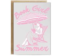 Hippowarehouse Book Girl Summer for Book Lovers Reading on the Beach Personalised Card A5 with envelope for him for her Funny Cards for Men and Women Blank inside option