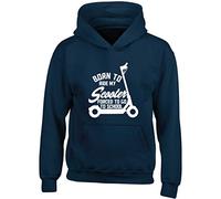 Hippowarehouse Born to Ride My Scooter Forced to Go to School Kids Children's Unisex Hoodie Hooded top Navy