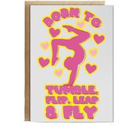 Hippowarehouse Born to tumble, flip, leap and fly - Gymnastics Personalised Card A6 with envelope for him for her Funny Cards for Men and Women Blank inside option