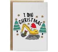 Hippowarehouse Boys Christmas Digger Design I Dig Christmas Personalised Card A5 with envelope for him for her Funny Cards for Men and Women Blank inside option