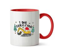 Hippowarehouse Boys Christmas Digger Design I Dig Christmas Printed Mug Various Colour Options Ceramic Cup Kitchenware 11oz
