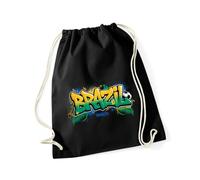 Hippowarehouse Brazil Football World Champions Rio de Janiero Graffiti Street Style Drawstring Cotton School Gym Bag 37cm x 46cm, 12 litres