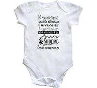 Hippowarehouse Breakfast Second Breakfast Elevensies Luncheon Afternoon Tea Dinner Supper A Diet to Rule Them All Baby Vest Bodysuit (Short Sleeve) Boys Girls White