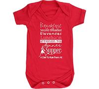 Hippowarehouse Breakfast Second Breakfast Elevensies Luncheon Afternoon Tea Dinner Supper A Diet to Rule Them All Baby Vest Bodysuit (Short Sleeve) Boys Girls Red
