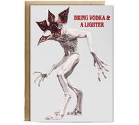 Hippowarehouse Bring Vodka and a Lighter demogorgon demon Birthday Card A5 Personalised with envelope for him for her Funny Cards for Men and Women Blank inside option