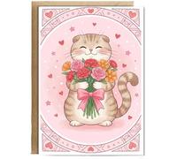 Hippowarehouse British fold cat flowers valentine's day Happy Birthday Happy Mother's day Personalised Card A5 with envelope for him for her Funny Cards for Men and Women Blank inside option