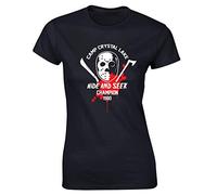Hippowarehouse Camp Crystal Lake Hide and Seek Champion 1980 Womens Fitted Short Sleeve t-Shirt (Specific Size Guide in Description) Black