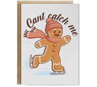 Hippowarehouse can't catch me gingerbread ice skating Personalised Card A5 with envelope for him for her Funny Cards for Men and Women Blank inside option