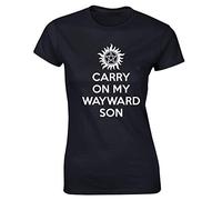 Hippowarehouse Carry On My Wayward Son Womens Fitted Short Sleeve t-Shirt (Specific Size Guide in Description) Black