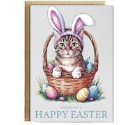 Hippowarehouse Cat in bunny ears Easter Personalised Card A6 with envelope for him for her Funny Cards for Men and Women Blank inside option