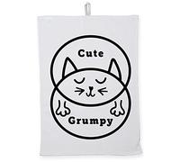 Hippowarehouse Cat venn diagram. Cute and grumpy Tea Towel Eco Printed Dish Cloth Kitchen accessory 50cmx70cm 100% Cotton
