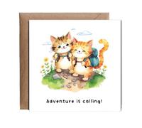 Hippowarehouse Cats Adventure is calling Personalised Card. 15cm x 15cm with envelope for him for her Funny Cards for Men and Women Blank inside option