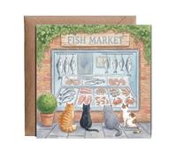 Hippowarehouse Cats at the fish market Personalised Card. 15cm x 15cm with envelope for him for her Funny Cards for Men and Women Blank inside option