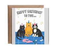 Hippowarehouse Cat's singing happy birthday Personalised Card. 15cm x 15cm with envelope for him for her Funny Cards for Men and Women Blank inside option