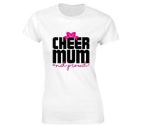 Hippowarehouse Cheer Mum and Proud! Cheerleading Womens Fitted Short Sleeve t-Shirt (Specific Size Guide in Description) White