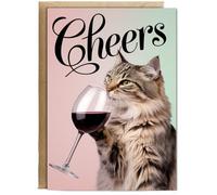 Hippowarehouse Cheers with Cat with a Glass of Wine Birthday Card A5 Personalised with envelope for him for her Funny Cards for Men and Women Blank inside option