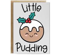 Hippowarehouse Childrens Christmas Little Pudding for Baby Girl or Boy Personalised Card A5 with envelope for him for her Funny Cards for Men and Women Blank inside option