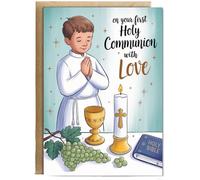 Hippowarehouse Childrens First Holy Communion Card for Son Grandson Nephew Godson Personalised Card A5 with envelope for him for her Funny Cards for Men and Women Blank inside option