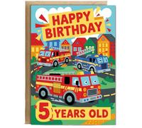 Hippowarehouse Childrens Happy Birthday Card for Boys 5 Years Old with Fire Engines Personalised Card A6 with envelope for him for her Funny Cards for Men and Women Blank inside option
