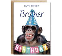 Hippowarehouse Chimpanzee happy birthday Brother Personalised Card A5 with envelope for him for her Funny Cards for Men and Women Blank inside option