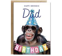 Hippowarehouse Chimpanzee happy birthday Dad Personalised Card A5 with envelope for him for her Funny Cards for Men and Women Blank inside option