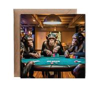 Hippowarehouse Chimpanzees playing poker Personalised Card. 15cm x 15cm with envelope for him for her Funny Cards for Men and Women Blank inside option