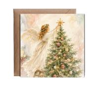 Hippowarehouse Christmas angel placing star on tree Card - 15cm x 15cm with envelope for him for her Funny Cards for Mum Dad Sister Brother