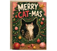 Hippowarehouse Christmas card for cat lover merry catmas Card - A6 with envelope for him for her Funny Cards for Men and Women