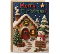 Hippowarehouse Christmas card ginger bread house snowman clay style Card - A5 with envelope for him for her Funny Cards for Men and Women