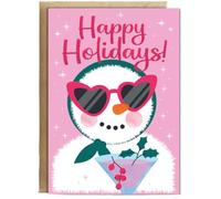 Hippowarehouse Christmas Card Happy Holidays with Classy Snow Woman and a Cocktail Personalised Card A6 with envelope for him for her Funny Cards for Men and Women Blank inside option